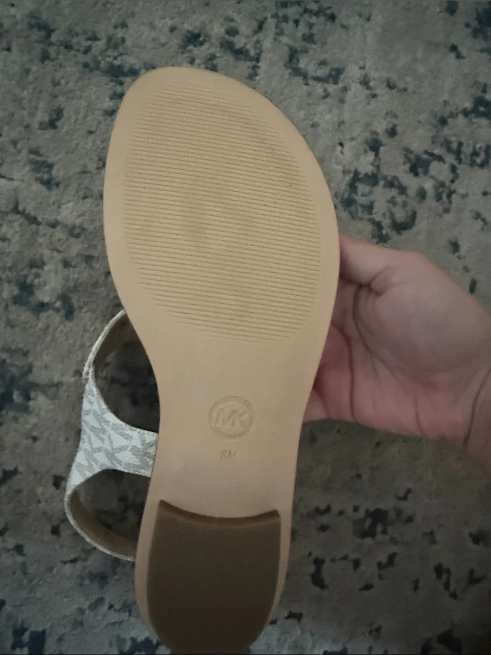 Michael Kors White and Gold Logo Thong Sandals